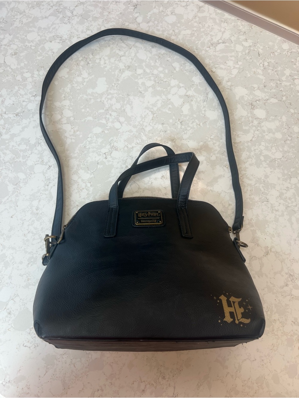 Loungefly Black Harry Potter Dome Satchel with Gold Crest - Picture 5 of 6